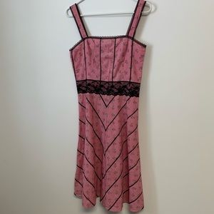 Vintage Y2K Anthropologie Beth Bowley Pink w/ Black Lace Detail Cotton Dress